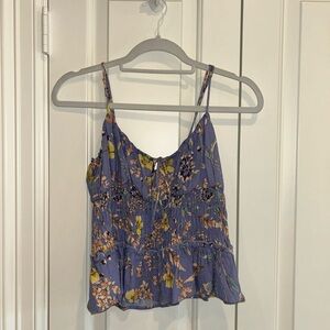 Astr Smocked Peplum Camisole in Blue and Gold